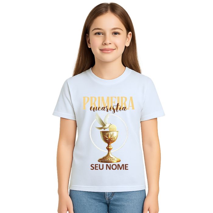 Camiseta Primeira Eucaristia Taça Estampa Personalizada