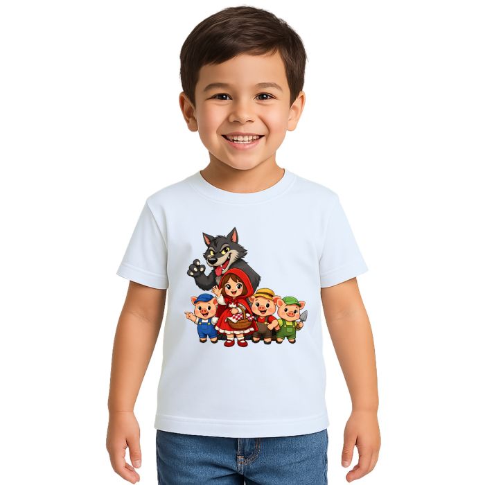 Camiseta Chapeuzinho Vermelho Lobo Mau e os Três Porquinhos