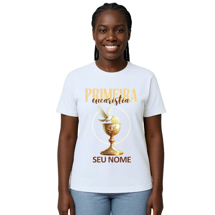 Camiseta Primeira Eucaristia Taça Estampa Personalizada