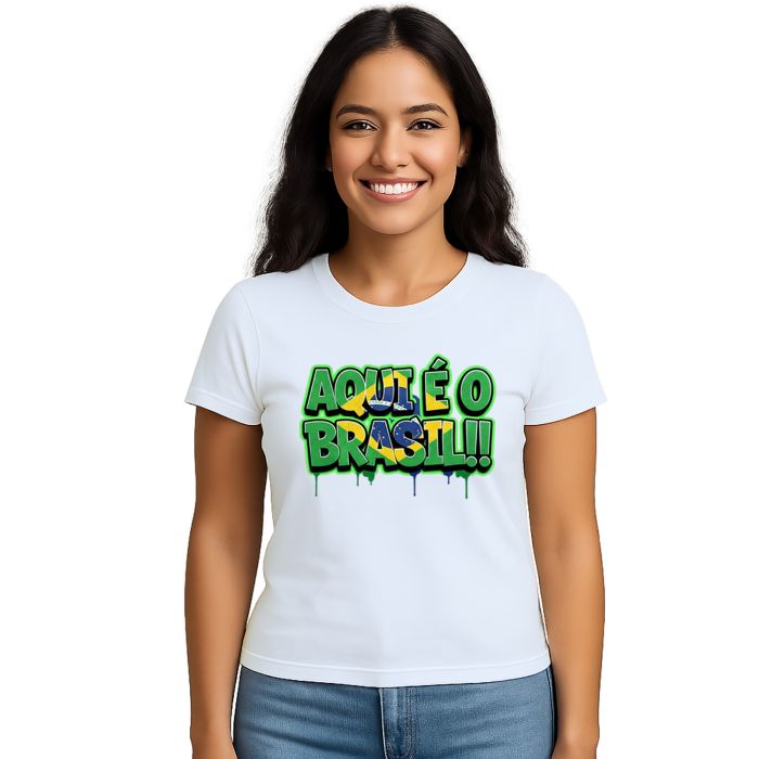 Camiseta Aqui é o Brasil Bandeira Estampa Personalizada