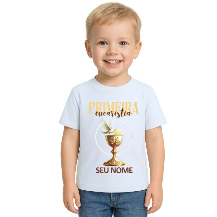 Camiseta Primeira Eucaristia Taça Estampa Personalizada