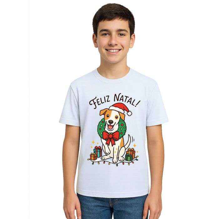 Camiseta Feliz Natal Cachorro Natalino Estampa Personalizada