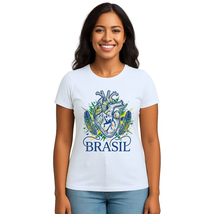 Camiseta Brasil Futebol no Coração Estampa Personalizada