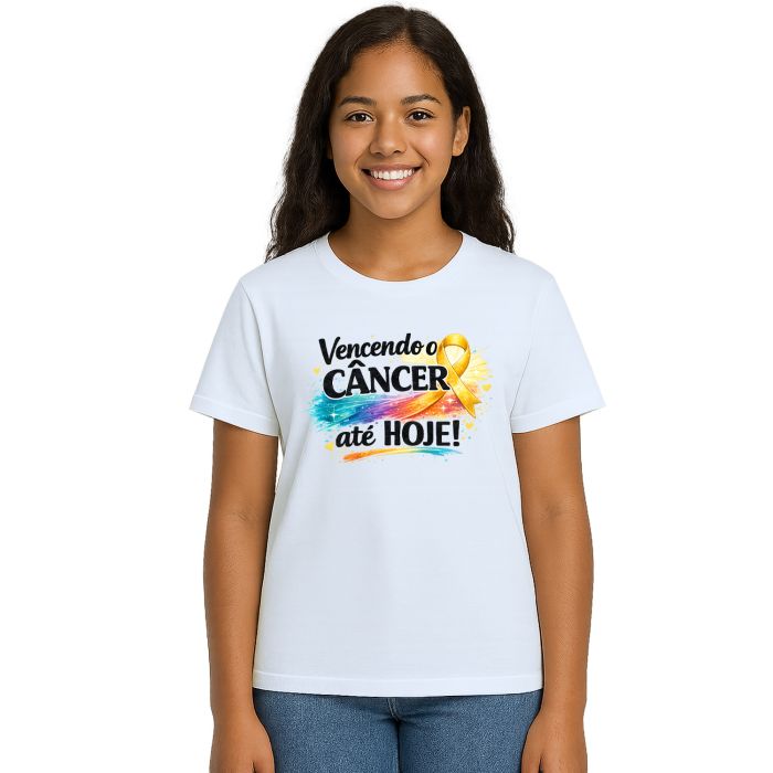 Camiseta Vencendo o Câncer Até Hoje Estampa Personalizada