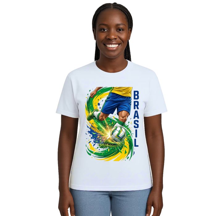 Camiseta Brasil Jogador de Futebol Estampa Personalizada