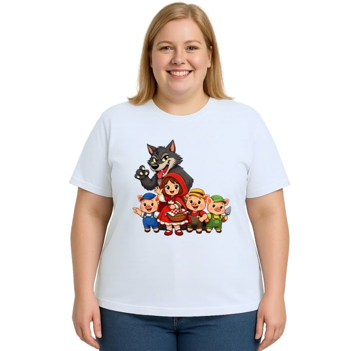 Camiseta Chapeuzinho Vermelho Lobo Mau e os Três Porquinhos