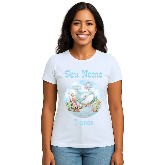 Camiseta Baleia Fundo do Mar Festa Estampa Personalizada