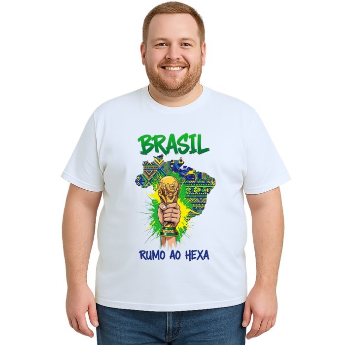Camiseta Brasil Rumo ao Hexa Taça Estampa Personalizada