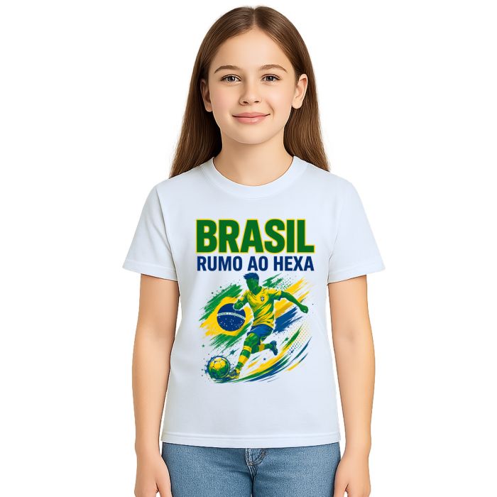 Camiseta Brasil Rumo ao Hexa Futebol Estampa Personalizada