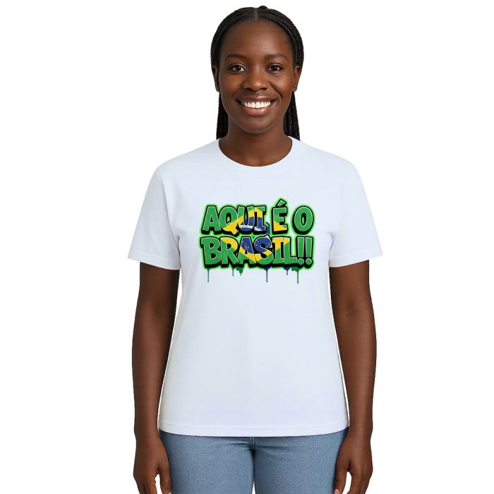 Camiseta Aqui é o Brasil Bandeira Estampa Personalizada