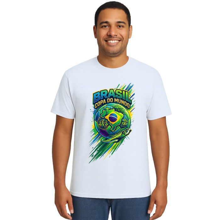 Camiseta Brasil Copa do Mundo Bola Estampa Personalizada