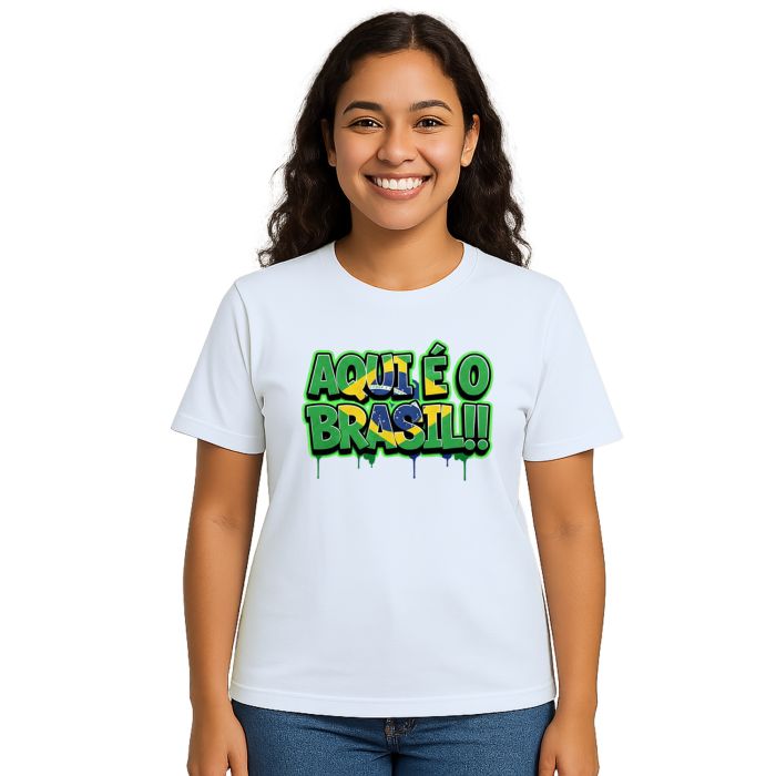 Camiseta Aqui é o Brasil Bandeira Estampa Personalizada