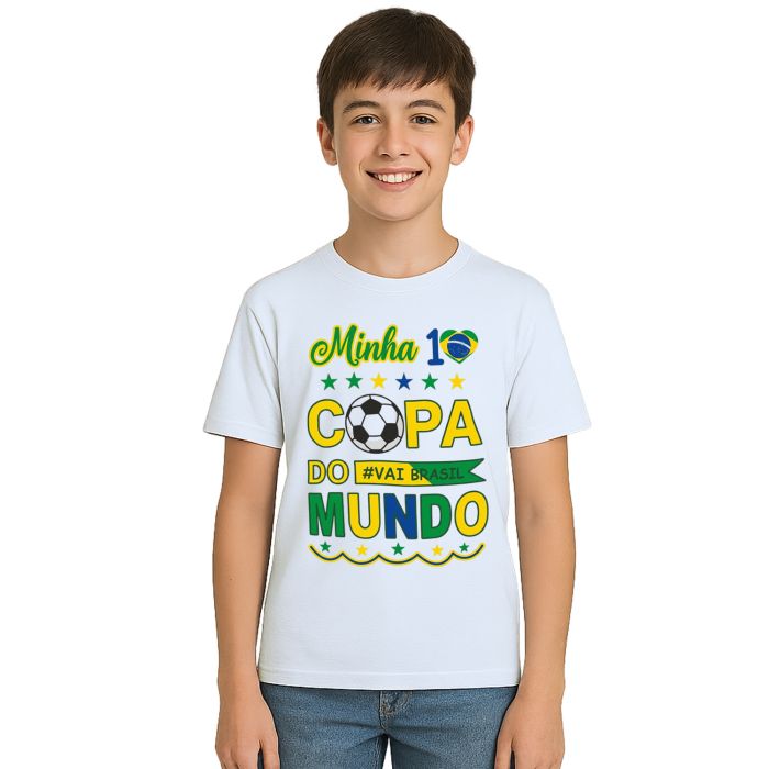Camiseta Minha Primeira Copa do Mundo Brasil Personalizada