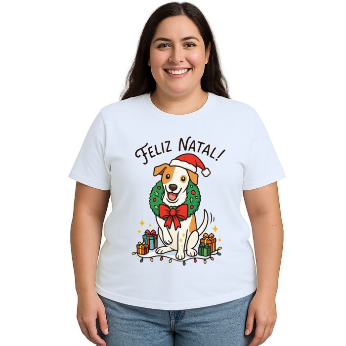 Camiseta Feliz Natal Cachorro Natalino Estampa Personalizada