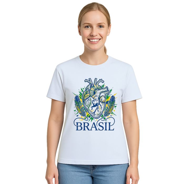Camiseta Brasil Futebol no Coração Estampa Personalizada