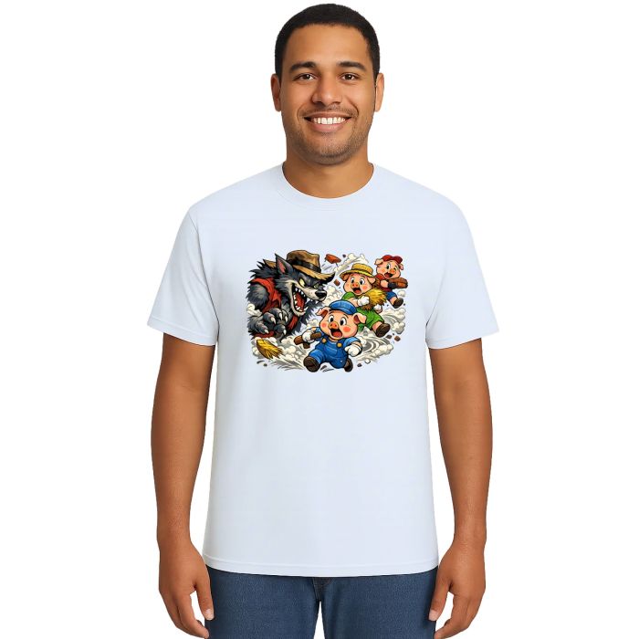 Camiseta Lobo Mau e os Três Porquinhos Estampa Personalizada