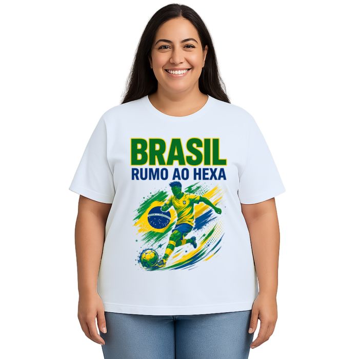 Camiseta Brasil Rumo ao Hexa Futebol Estampa Personalizada