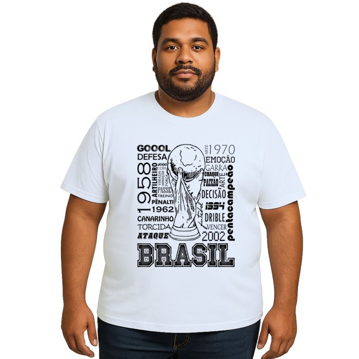 Camiseta Brasil Futebol Frases na Taça Estampa Personalizada