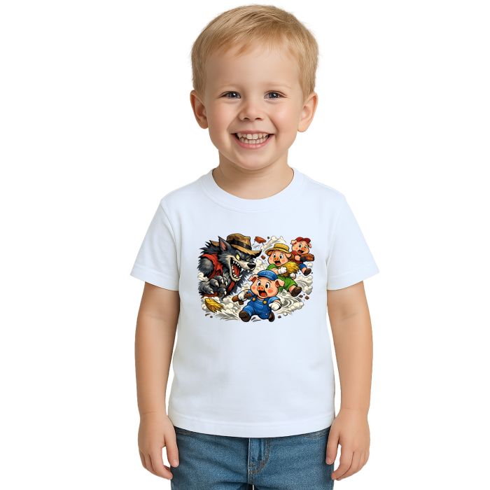 Camiseta Lobo Mau e os Três Porquinhos Estampa Personalizada