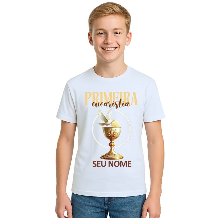Camiseta Primeira Eucaristia Taça Estampa Personalizada