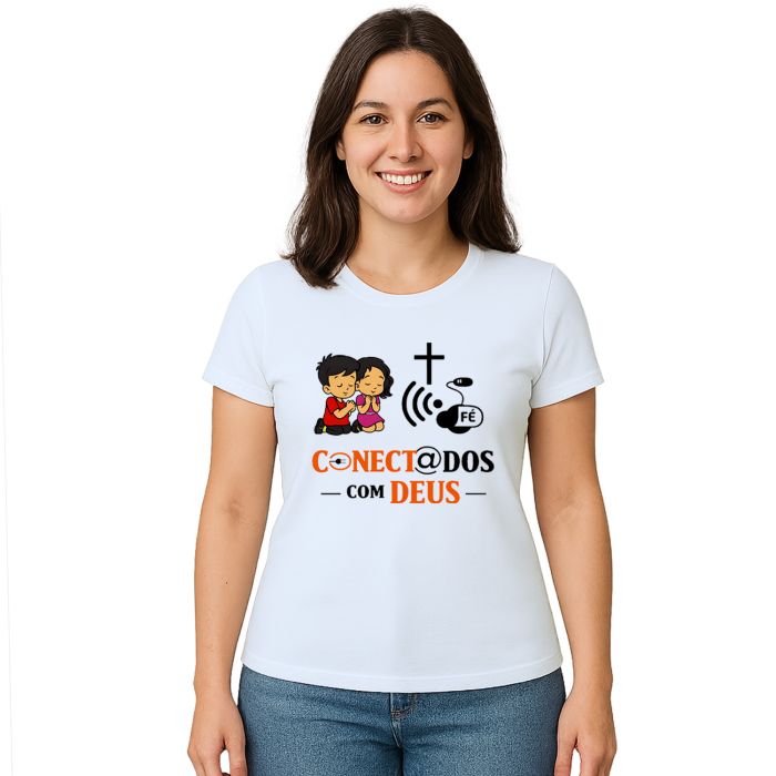 Camiseta Conectados Com Deus Estampa Personalizada