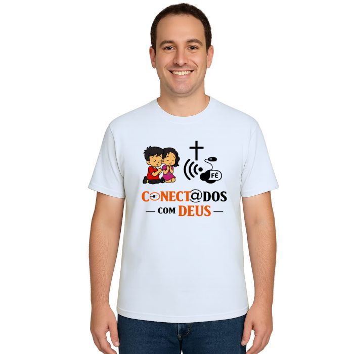 Camiseta Conectados Com Deus Estampa Personalizada