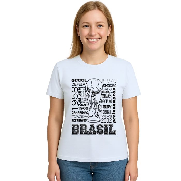 Camiseta Brasil Futebol Frases na Taça Estampa Personalizada