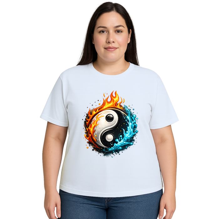 Camiseta Yin Yang Taijitu Agua e Fogo Estampa Personalizada