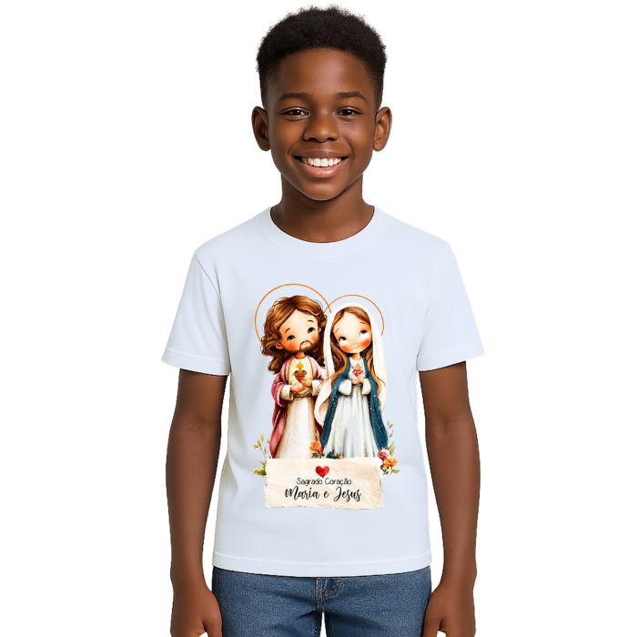 Camiseta Maria e Jesus Sagrado Coração Estampa Personalizada