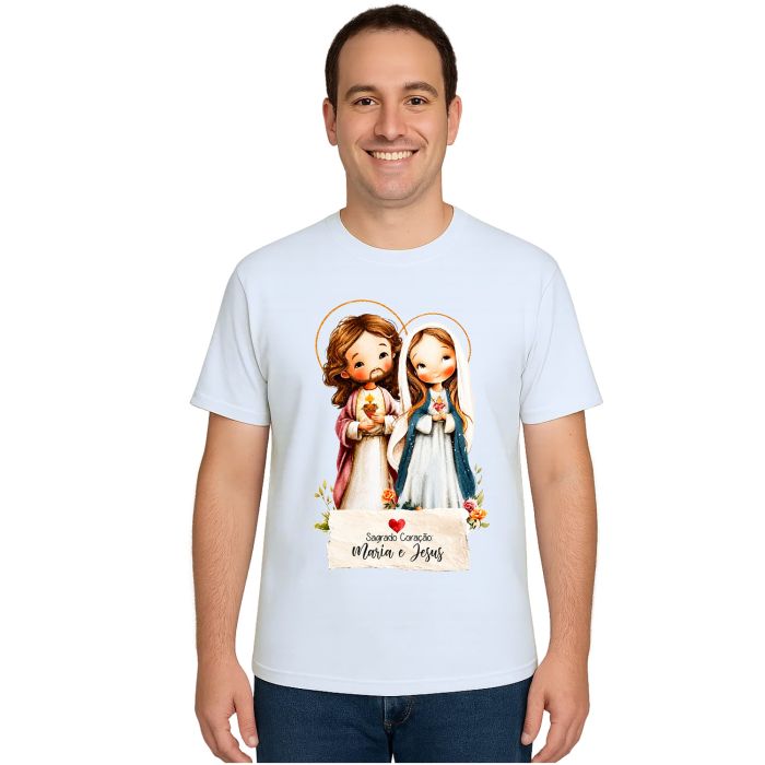 Camiseta Maria e Jesus Sagrado Coração Estampa Personalizada