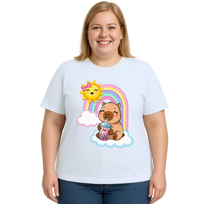 Camiseta Capivara MilkShake Arco Iris Estampa Personalizada