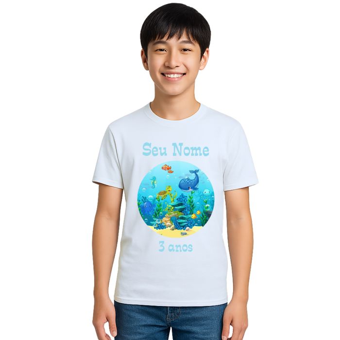 Camiseta Fundo do Mar Peixes Estampa Personalizada