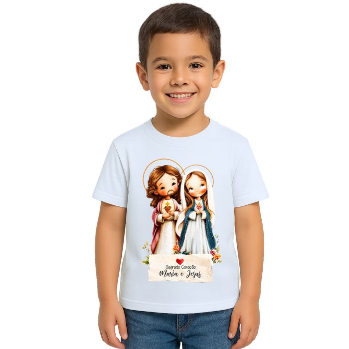 Camiseta Maria e Jesus Sagrado Coração Estampa Personalizada