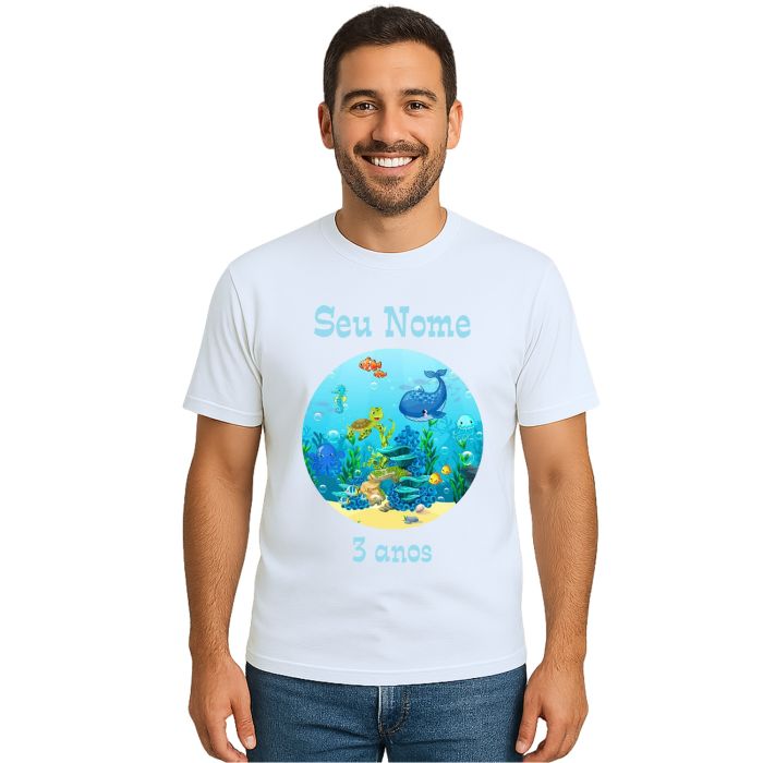 Camiseta Fundo do Mar Peixes Estampa Personalizada