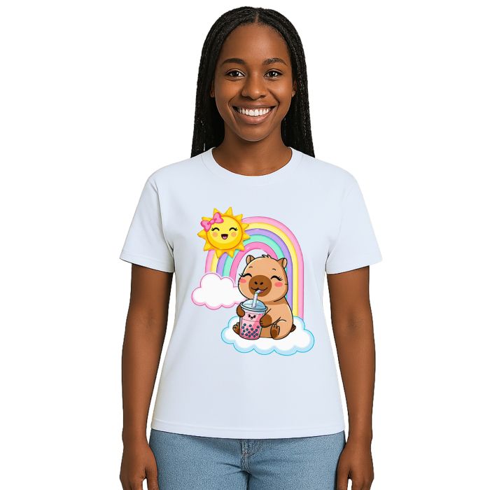 Camiseta Capivara MilkShake Arco Iris Estampa Personalizada