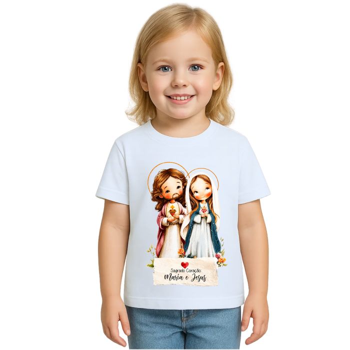 Camiseta Maria e Jesus Sagrado Coração Estampa Personalizada