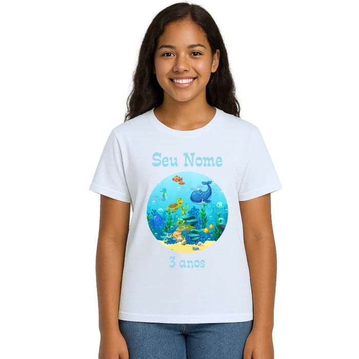 Camiseta Fundo do Mar Peixes Estampa Personalizada