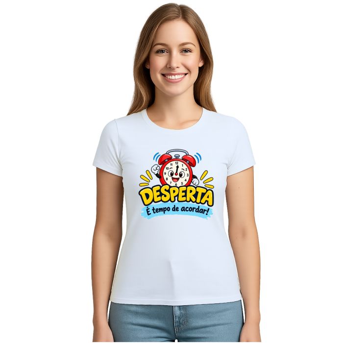 Camiseta Desperta Tempo de Acordar Estampa Personalizada