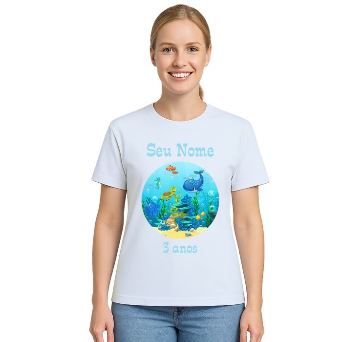 Camiseta Fundo do Mar Peixes Estampa Personalizada