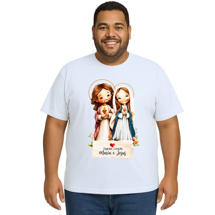 Camiseta Maria e Jesus Sagrado Coração Estampa Personalizada
