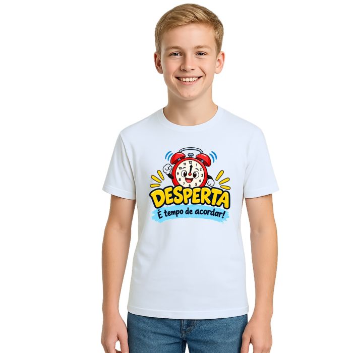 Camiseta Desperta Tempo de Acordar Estampa Personalizada
