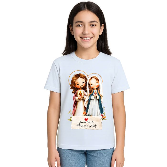 Camiseta Maria e Jesus Sagrado Coração Estampa Personalizada