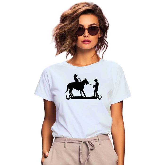 Camiseta Cowgirl Laçando Cowboy Estampa Personalizada
