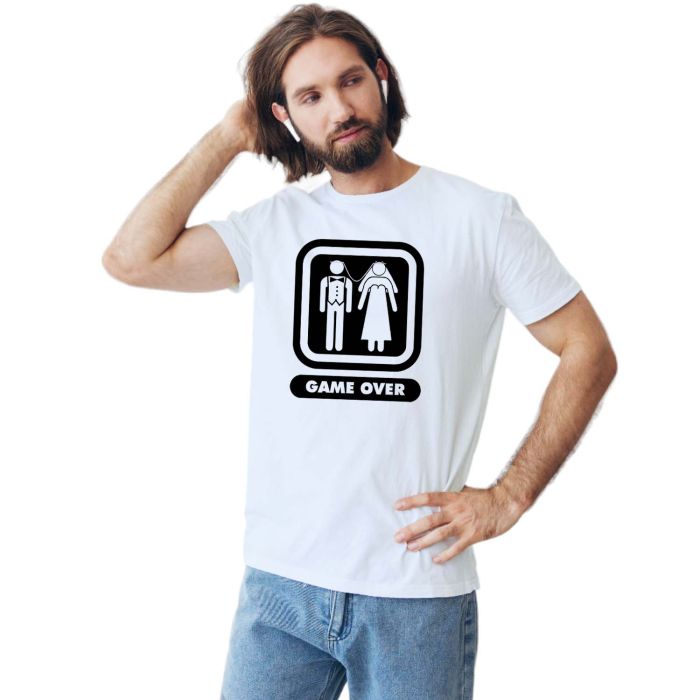 Camiseta Casamento Game Over Estampa Personalizada Algodão