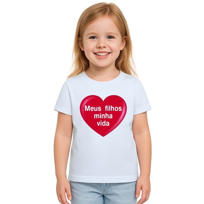 Camiseta Meus Filhos Minha Vida Coração Personalizada