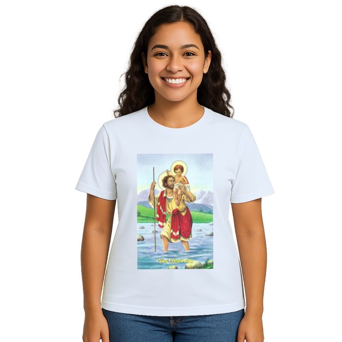 Camiseta São Cristóvão Santo Estampa Personalizada
