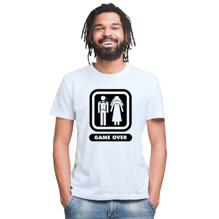 Camiseta Casamento Game Over Estampa Personalizada Algodão