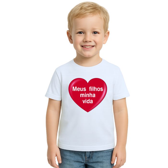 Camiseta Meus Filhos Minha Vida Coração Personalizada
