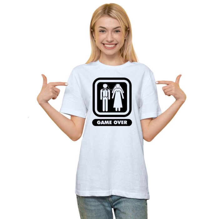 Camiseta Casamento Game Over Estampa Personalizada Algodão
