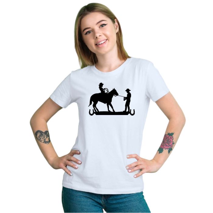 Camiseta Cowgirl Laçando Cowboy Estampa Personalizada